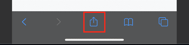 iPhone browser controls highlighting the share icon