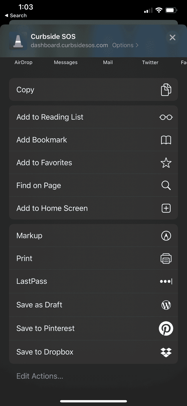 iPhone Share Sheet options